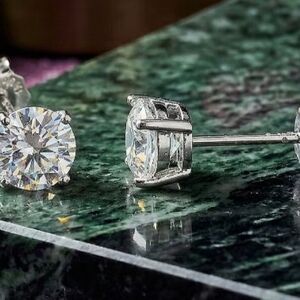 Certified 1ct Moissanite Round Solitaire Stud Earrings in .925 Silver